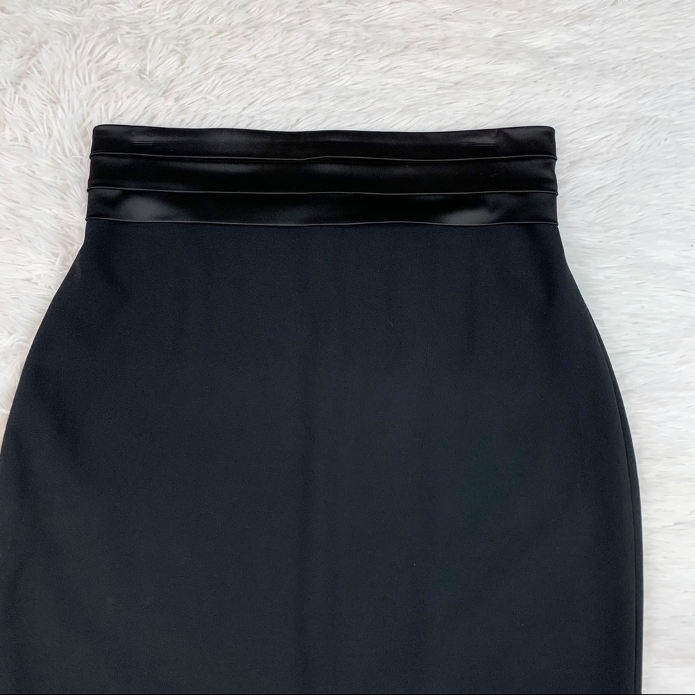 St. John knee length tuxedo pencil Skirt satin pleated waist in black workwear - Picture 10 of 11